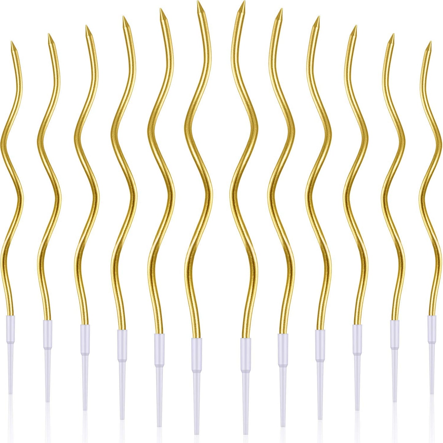 BBTO 12 Pcs Twisted Birthday Candles Spiral Metallic Cupcake Thin Long Cake Candles with Holders for Birthday Wedding Party(Gold)