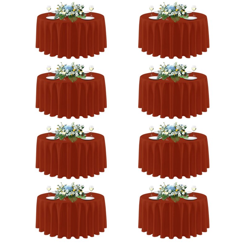sancua Thanksgiving Round Tablecloth 90 Inch Diameter, 8 Pack Burnt Orange Circle Polyester Fabric Fall Table Cloth for Holiday Party Reception, Washable Table Cover (Fit 30-72 Inch Tables, Rust)
