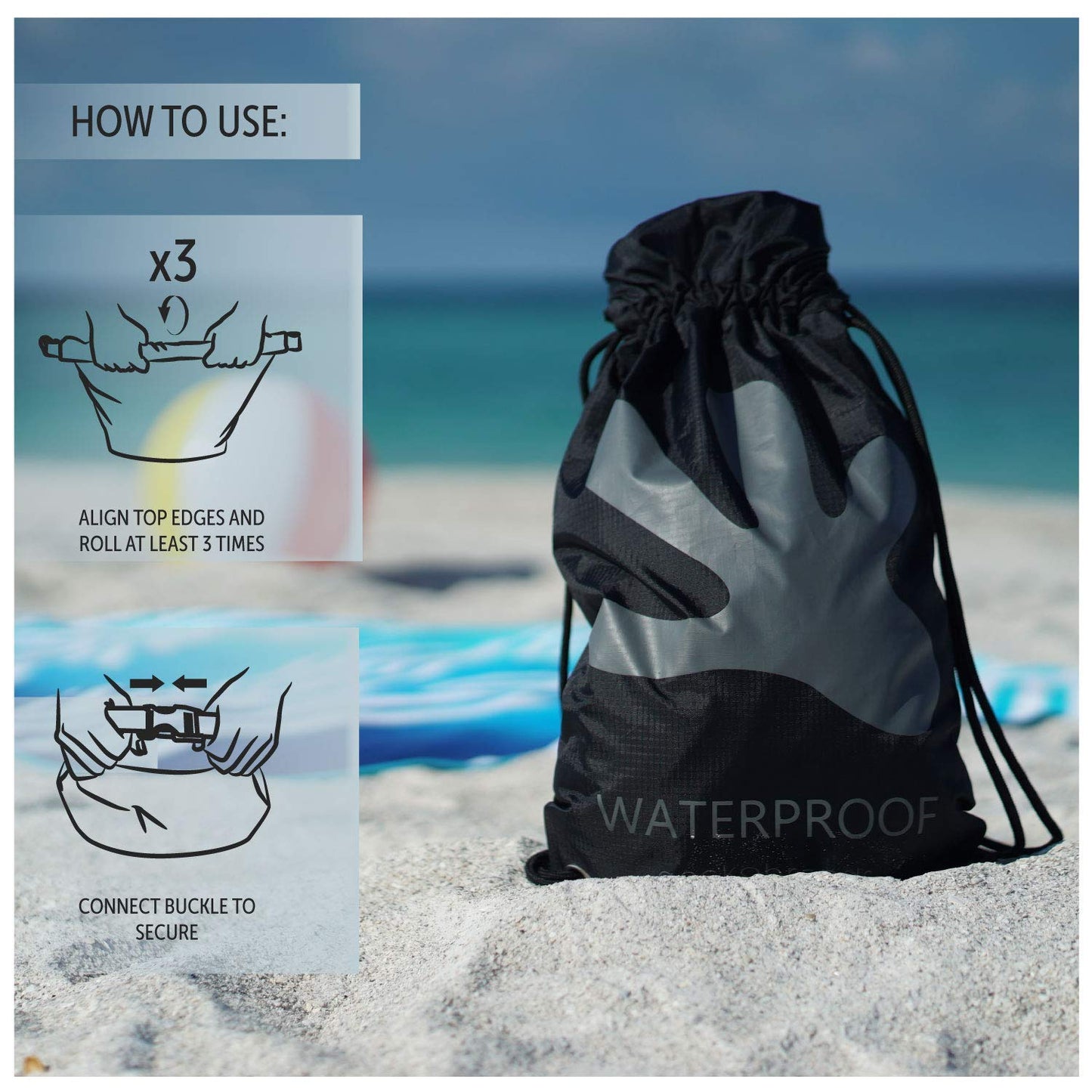geckobrands Drawstring Travel Backpack 10L - Waterproof Lightweight Travel Dry Bag for Beach, Hiking, and Light Water Activities for Men & Women