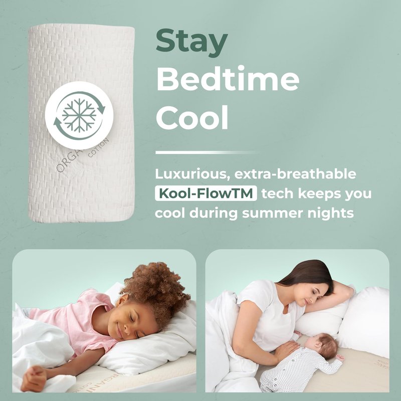 Memory Foam Mattress Protector – Organic Cotton with Eco-Friendly Greenshield Water Resistance – Kool-Flow Breathable Stretch Fabric – All USA Made – Best for Plush Beds – Queen