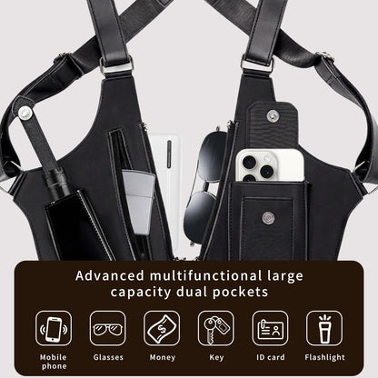 Men's Double Shoulder Armpit Bag,Anti-Theft Underarm Wallet,Fashion Leather Double Shoulder Straps Holster Wallet Adjustable Leather Multi-Purpose Armpit Tactical Bag,Travel Outdoors