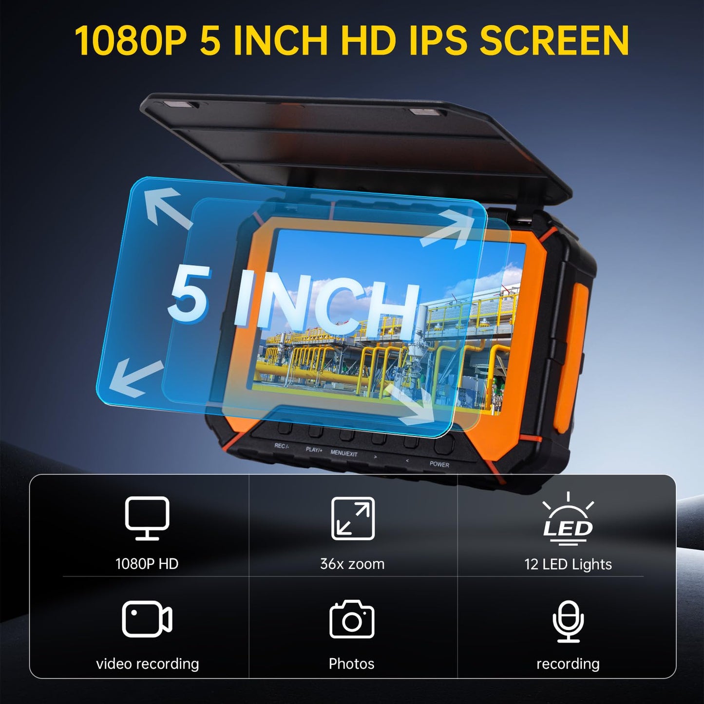 Sewer Camera 100ft,SPRIDRAIN Drain Pipe Camera HD 5in Screen,Waterproof IP68 Works Underwater Up to 10M Sewer Inspection Borescopes for Plumber(Fits Pipes>0.9" Diameter,100ft/30M)