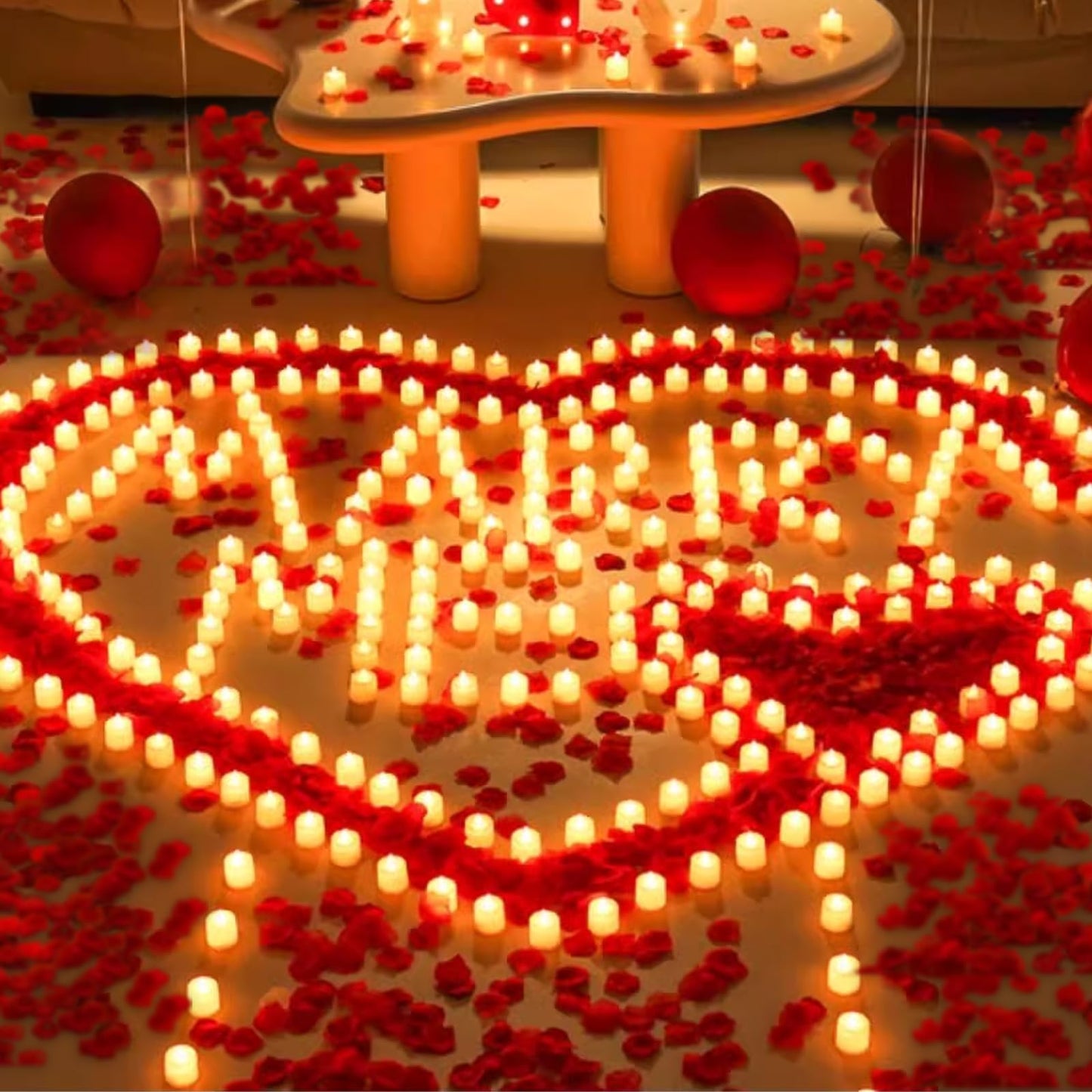 SENONAPO 10000 Pcs Artificial Rose Petals and 120 Pcs Candles Set Heart Candle Lights Flameless LED Tealight Candle Fake Rose Petals for Wedding Anniversary Valentines Day Bedroom Decor