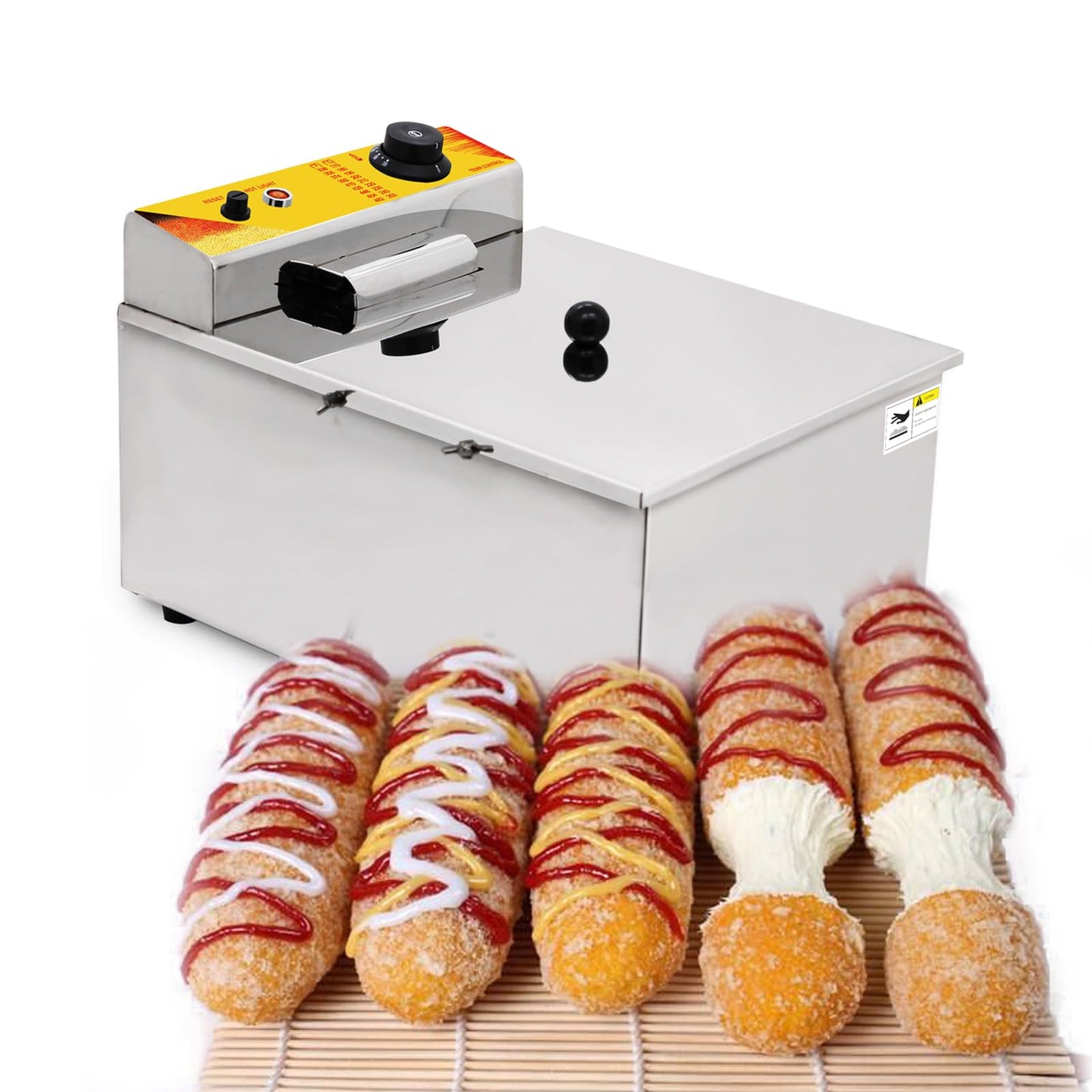 Kolice Commercial 12L Hot Dog Fryer 2500W - Cheese Corn Dog Stick Deep Fryer 8 Hooks Stainless Steel Restaurant Equipment