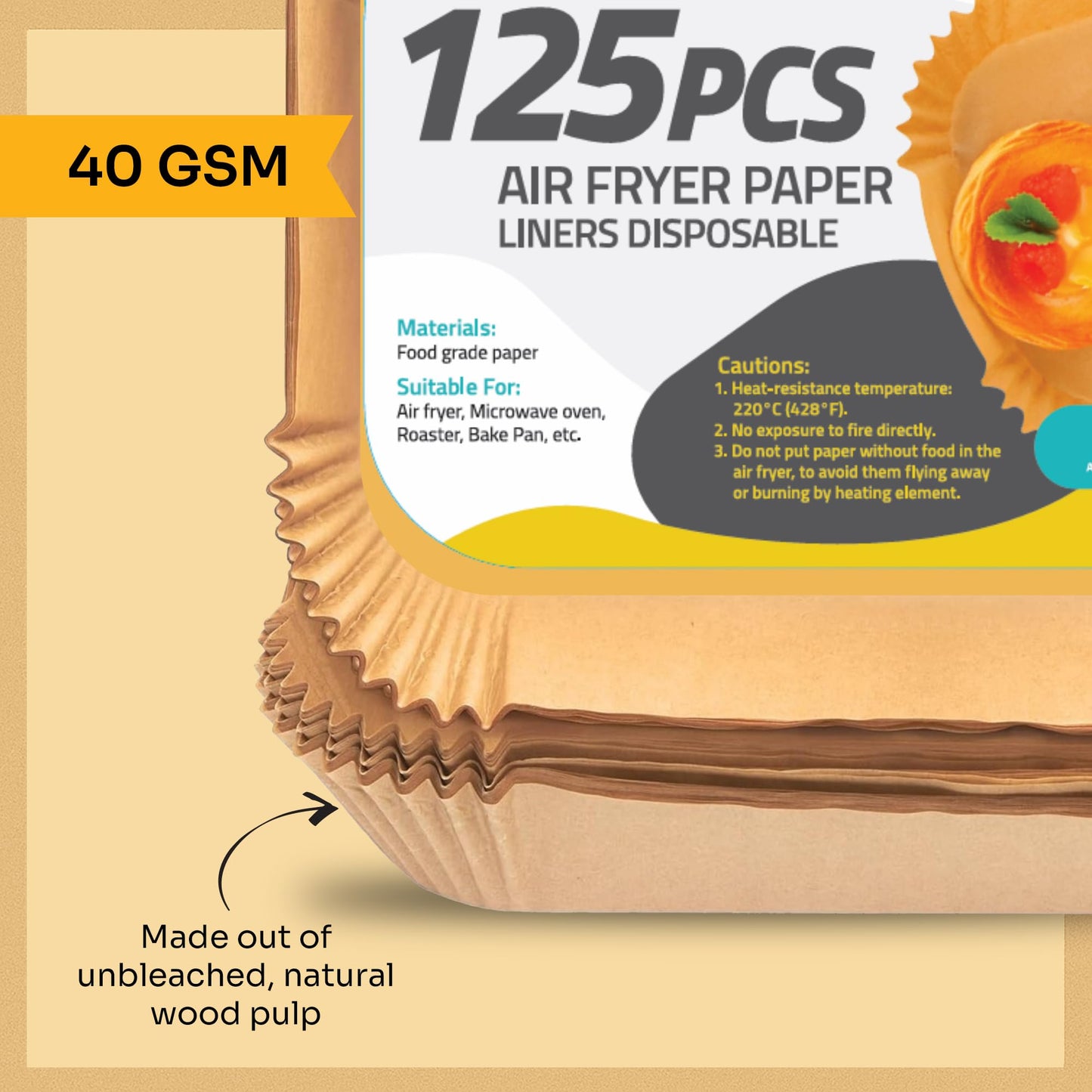 Air Fryer Liners Disposable – 125 pk 8" Unbleached Non-Stick Parchment Paper, Fits 5-8 QT Basket, Air Fryer Liners | Airfryer Liners