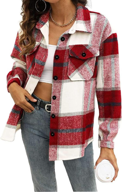 AUTOMET Womens Fall Outfits Fashion Clothes Shackets Flannel Plaid Button Down Long Sleeve Shirts Jackets