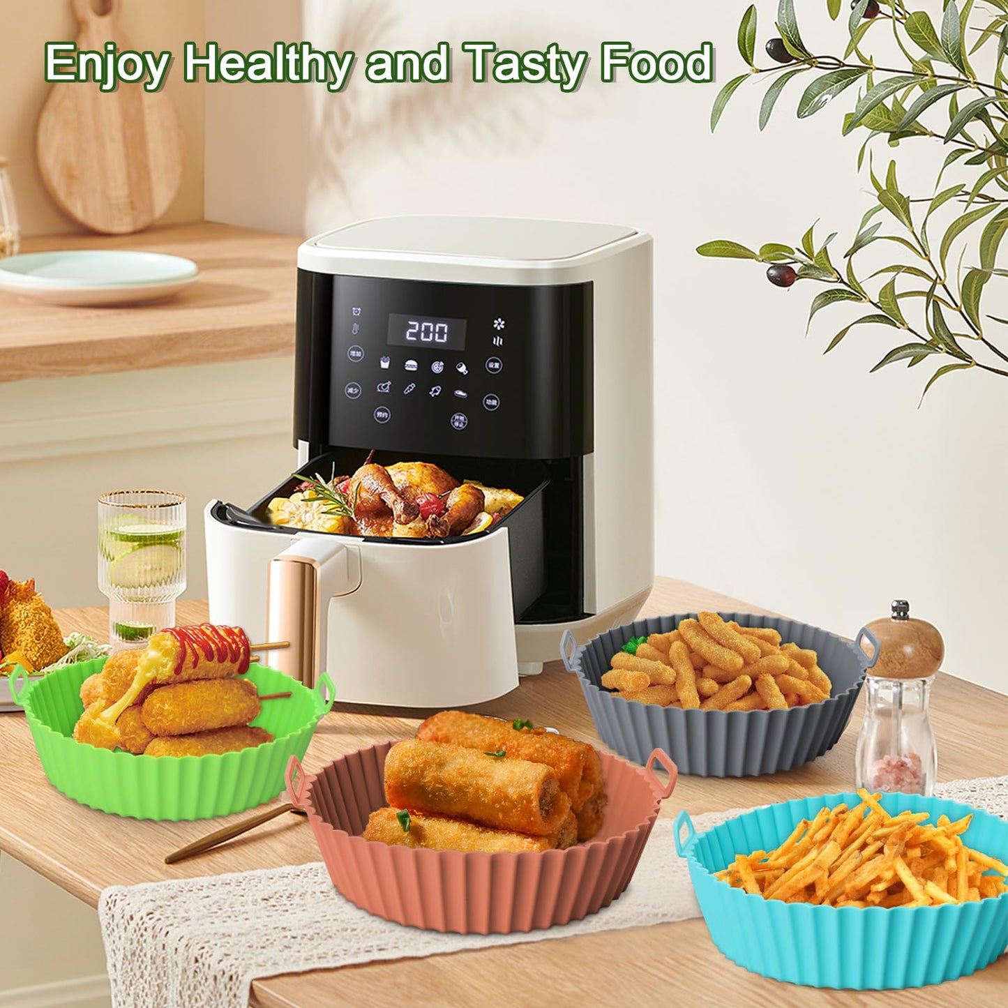 3 Pack Air Fryer Silicone Liners, 8Inch Airfryer Liners, AirFryer Basket Liner, Reusable Food Grade Air Fryers Basket Pots Oven Liner Baking Tray, Air Fryer Silicone Mat Accessories Kitchen