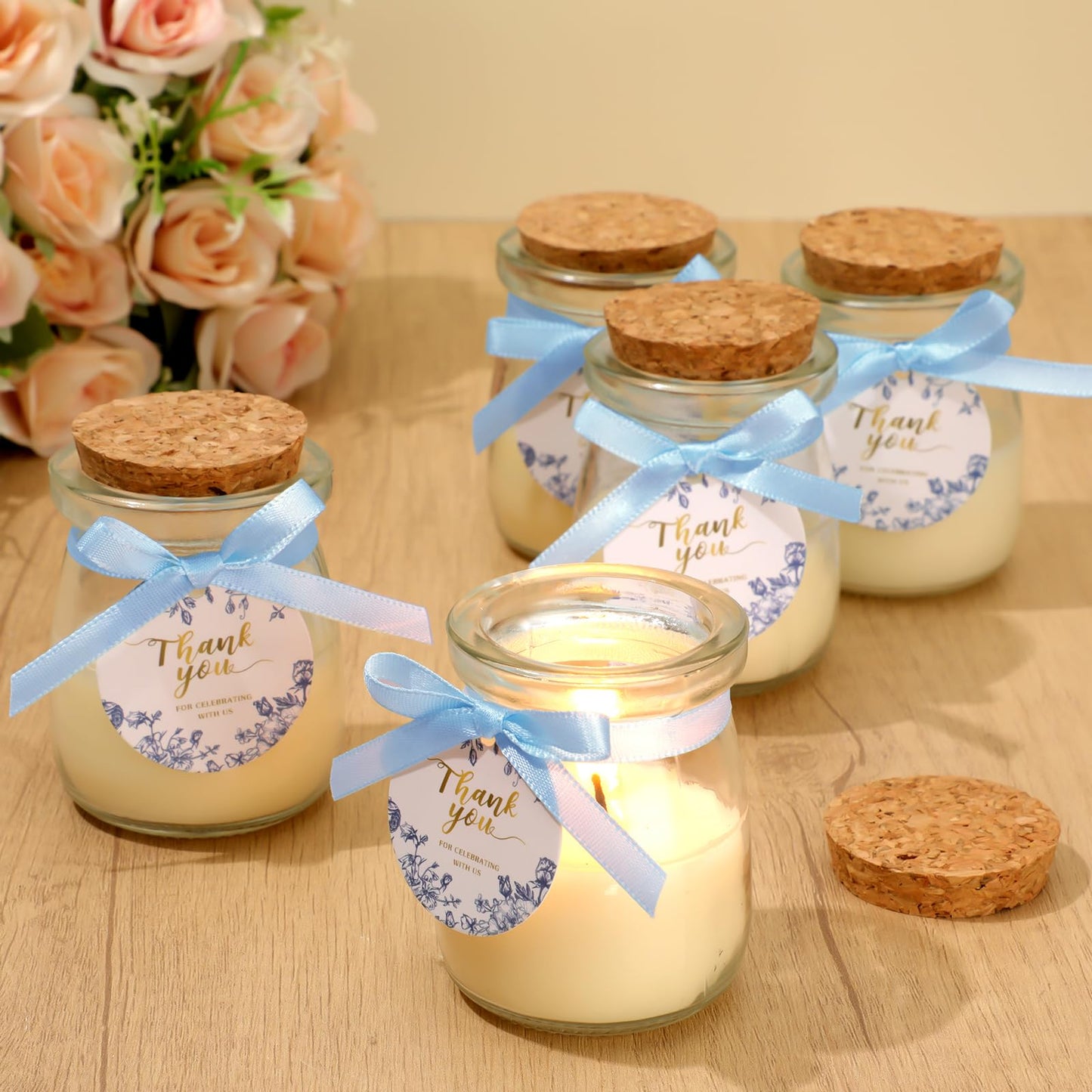 MTLEE 20 Pcs Blue Floral Candle Wedding Favors Something Blue Bridal Shower Gifts for Guests Soy Wax Candles with Glass Jar Bridesmaid Proposal Gifts for Wedding Bachelorette Bridal Shower