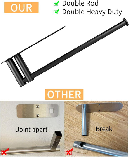 Skiennix Under Cabinet Paper Towel Holder - Heavy Duty Double Pole Design, Stainless Steel, Black