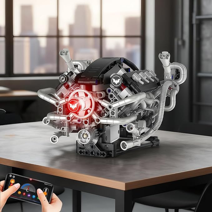V8 Engine Model Kit Build Your Own RC Car Kit with Realistic Pistons &amp Dynamic FX 770+ Building Blocks for Adults STEM Toy Building Sets with App &amp Remote Control