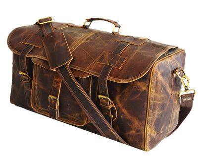 Urban Dezire Leather Duffel Travel Gym Overnight Weekend Leather Bag Sports Cabin