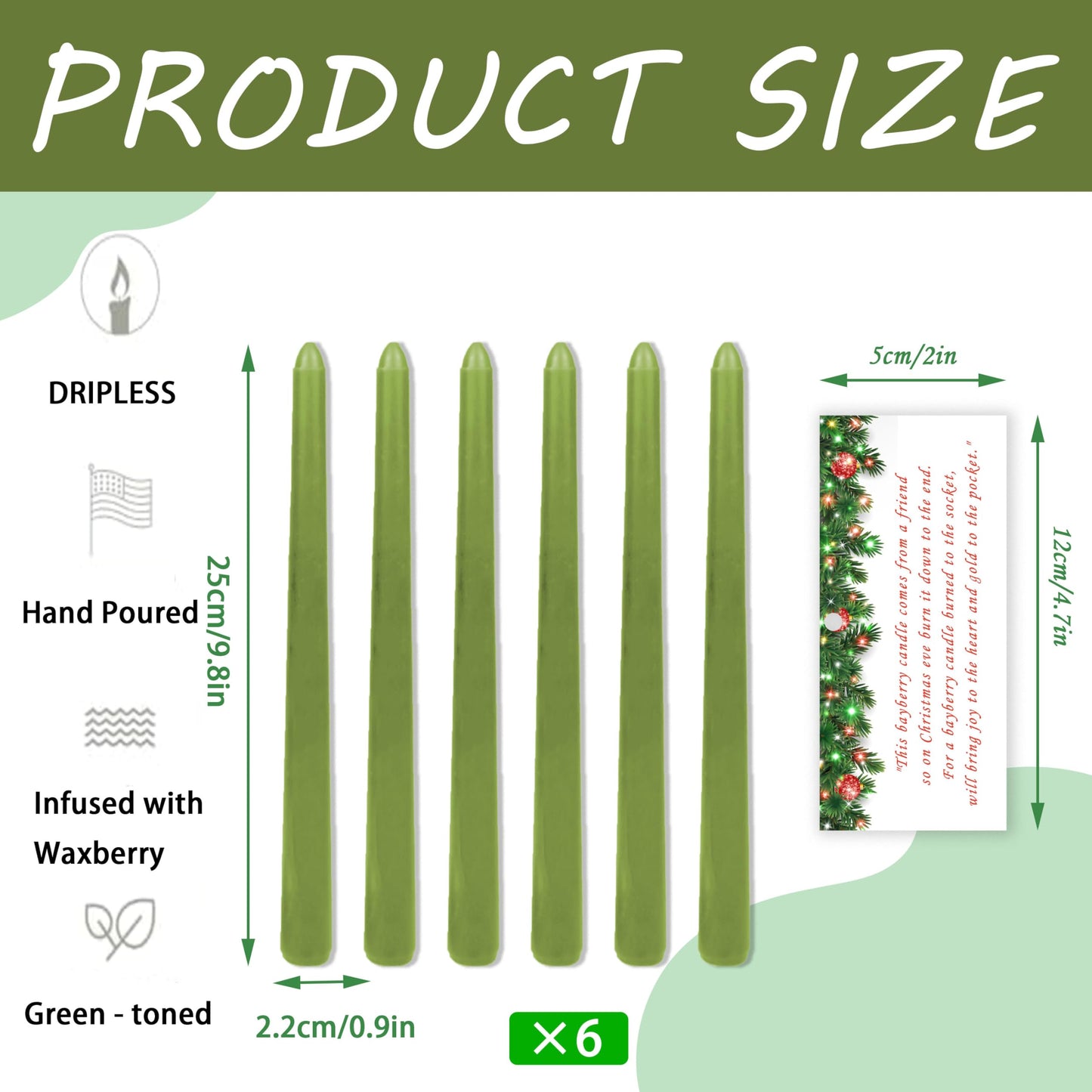 6 Pcs Bayberry Taper Candle Christmas Table Decoration Bayberry Scented Taper Candle Dinner Christma Candles for Christmas Holiday Collection