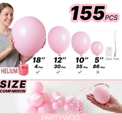 PartyWoo Baby Pink Balloons 155 pcs Different Sizes of 18 12 10 5 Inch Pastel Pale Light Pink Balloons Arch Kit Garland for Baby Shower Gender Reveal Birthday Princess Party Decorations Pink-Q05