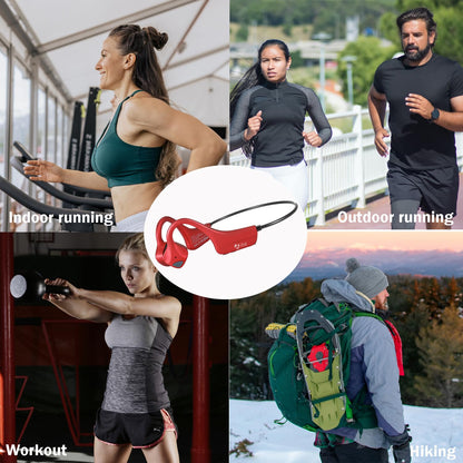 YouthWhisper Headset Open Ear Headphones - IPX5 Waterproof Bluetooth Bone Conduction Headphone Wireless Earphones, Type-C Charging, Long Battery Life, 25g Lightweight Red
