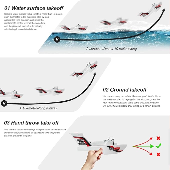 GoolRC RC Plane 3CH Remote Control Airplane for Water Land &amp Air Amphibious Triphibian RC Aircraft 2.4GHz Seaplane Glider RC Floatplane with 6-Axis Gyro &amp 2 Batteries for Adults