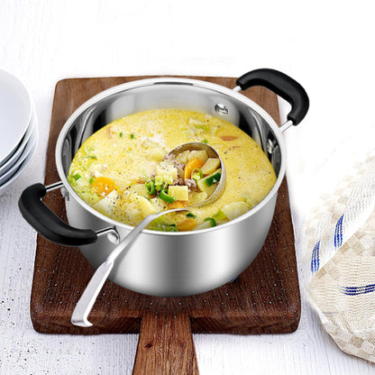 TeamFar 3 Quart Stock Pot, Stainless Steel Stock Pasta Soup Pot with Lid, Tempered Glass Lid & Double Heat-Proof Handles, Non-Toxic & Healthy, Heavy Duty & Dishwasher Safe