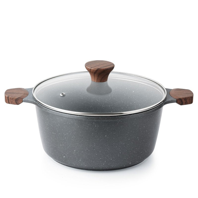 SENSARTE Nonstick Stock Pot with Lid, 4.5 Quart Induction Cooking Pot with Tempered Glass Lid, Stew Pot with Swiss Nonstick Granite Coating, PFOA PFOS APEO Free, Gray