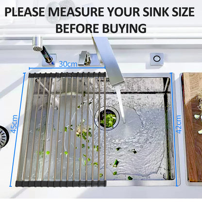 Ahyuan Black Stainless Steel Over-Sink Dish Drying Rack Roll-Up, Multipurpose Kitchen Dish Rack, Portable Rolling Dish Drainer for Kitchen Sink, RV Accessories (17.7''X11.2'')