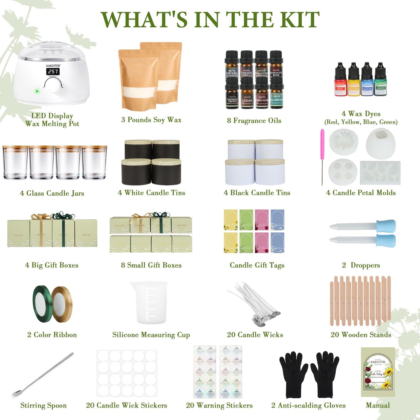 SAEUYVB Candle Making Kit,Candle Making Kit for Adults & Beginners - DIY Starter Soy Candle Making Supplies with Digital Wax Warmer,Soy Wax Etc-Perfect Home Craft & Gift Idea