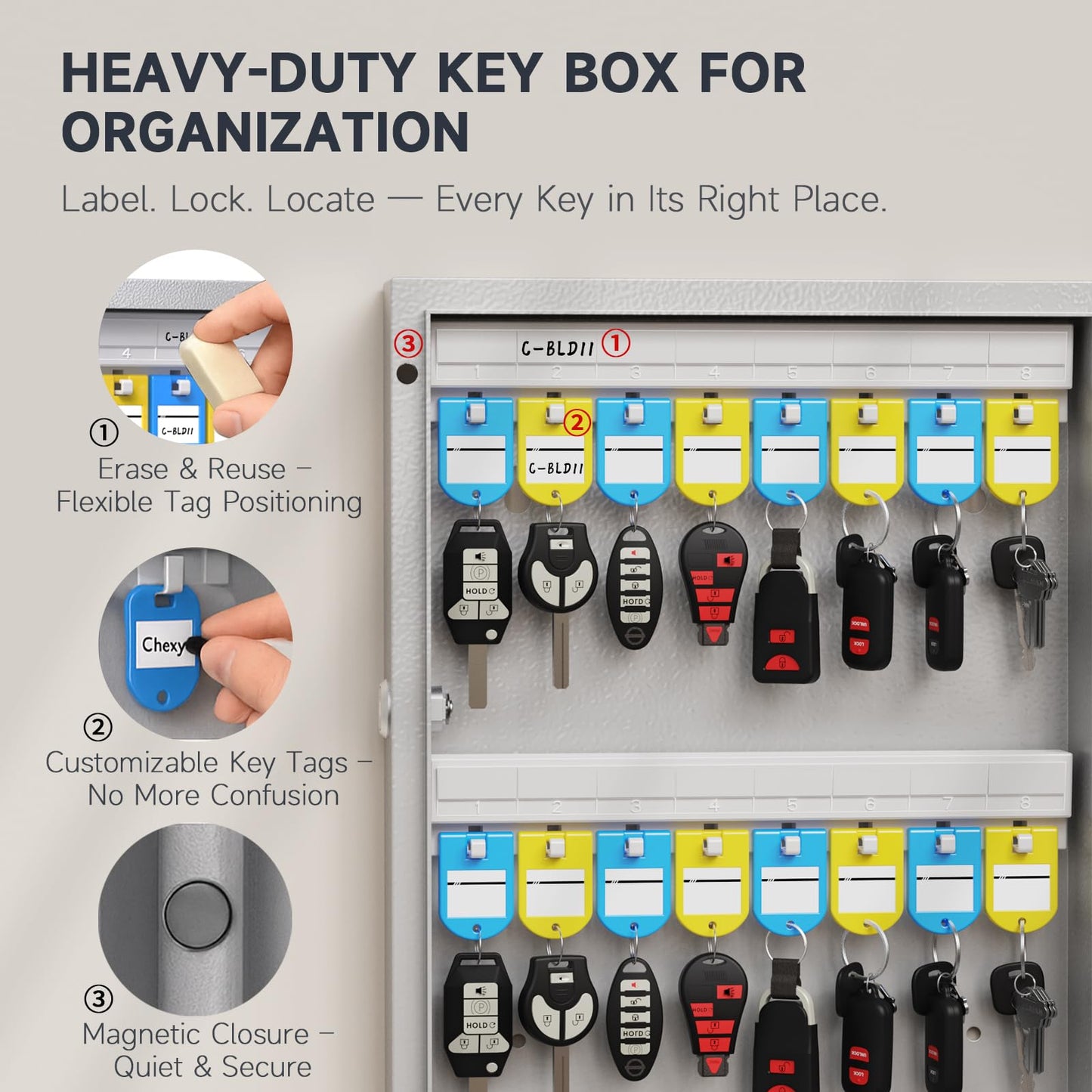 WeHere 192-Key Smart Key Lock Box, Wall-Mount Key Cabinet with Key Management App(Track Key Borrow/Return), Keypad, Bluetooth & WiFi Unlock (Sold Separately) for Commercial, School, Rental, Office