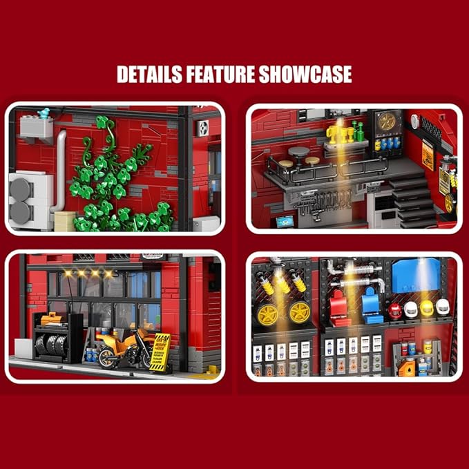 39148 American-Style Parking Repair Shop Building Block Set with Lighting 2819 Pieces Shop Building Model Building Block Sets Adult Creative Enthusiast Model Gifts and Unique Collectibles