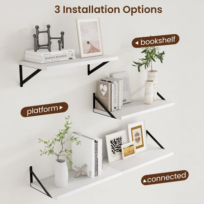 Axeman Floating Shelves for Wall White - 24 Inch Wide x 12 Inch Deep Wall Shelves Set of 2 - White Deep Wood Floating Shelves for Living Room Bedroom Laundry Room