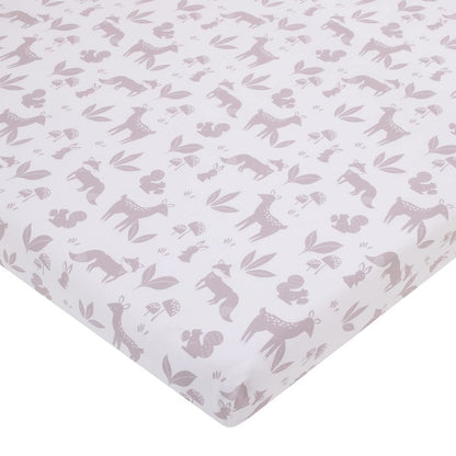 NoJo Little Love Woodland Meadow Taupe, Sage and White, Fox, Deer, and Hedgehog 3 Piece Nursery Mini Crib Bedding Set - Mini Comforter, and Two Fitted Mini Crib Sheets