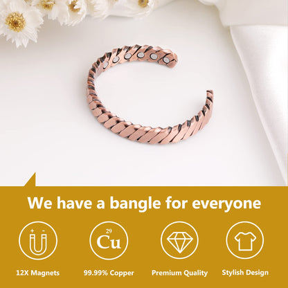 Feraco Copper Bracelets for Men, 12X Strength Pure Copper Magnetic Bracelet for Men with Neodymium Magnets, Adjustable Cuff Bangle (Woven)