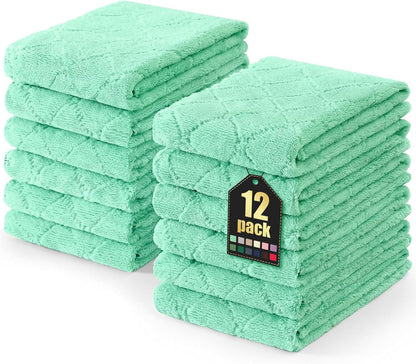 Homaxy 12 Pack Kitchen Dish Cloths (10 x 10 Inches, Grey), Super Soft and Absorbent Coral Velvet Dish Towels, Nonstick Oil Fast Drying Microfiber Cleaning Cloth, No Lint Household Dishcloths