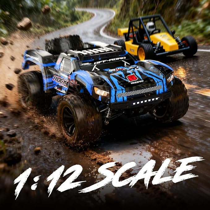 DEERC 1:12 Fast RC Cars 45KPH 4WD High Speed Short Course RC TruckOff-Road All Terrain Remote Control Car with 2 Rechargeable Batteries &amp Spare Tire2.4GHz RC Monster Truck for Adults Kids Boys