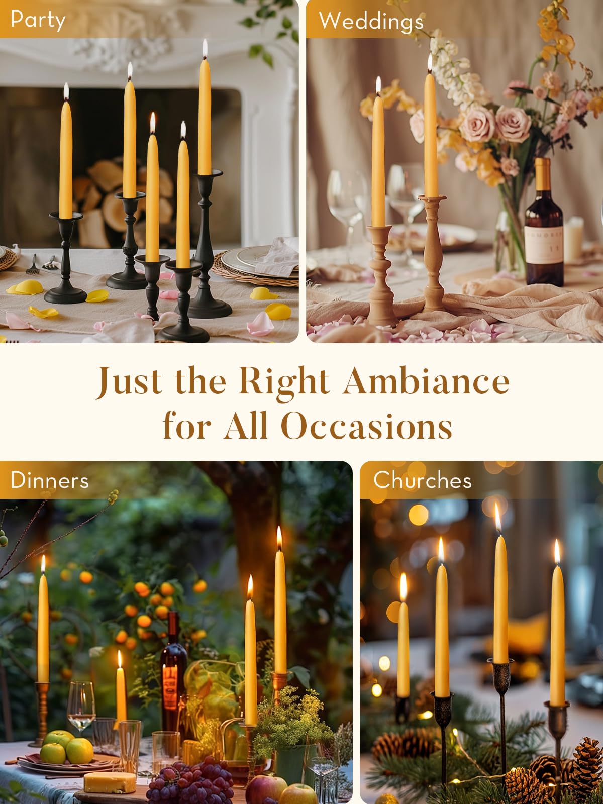 Beeswax Candle Set - 24 Pack 6H Tea Lights + 12 Pack 8H Taper Candles + 3 Pack Pillar Candles | Unscented Dripless Smokeless Clean Burning Long Lasting Candles