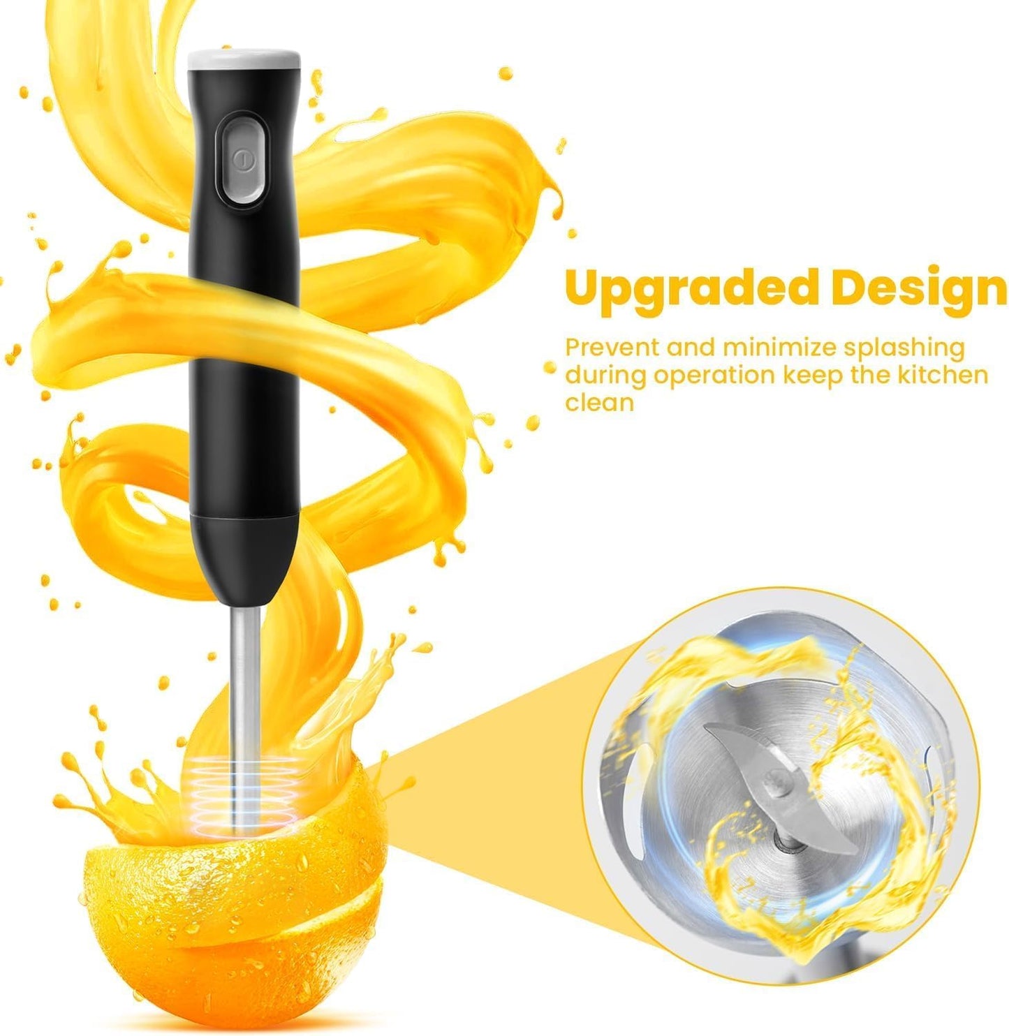 Immersion Blender Handheld Cordless Stick, Stainless Steel Hand Held Blender Mixer with Egg Whisk, for Soup, Smoothie, Puree, Baby Food