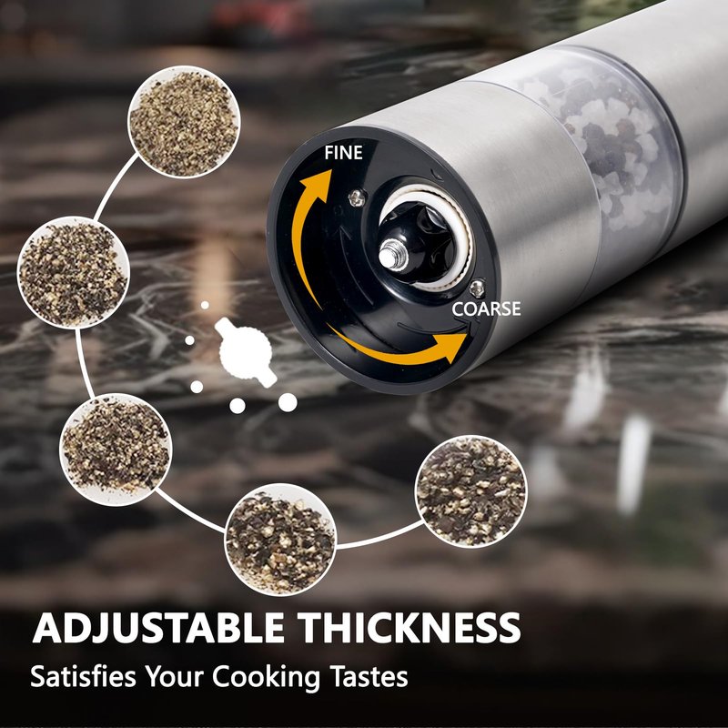 Electric Salt and Pepper Grinder Set, Automatic Battery Pepper Mill Shakers with Upgraded Larger Capacity,Stainless Steel Automatic Pepper Mill,Adjustable Ceramic Core, Dust Cover, 2 Pack
