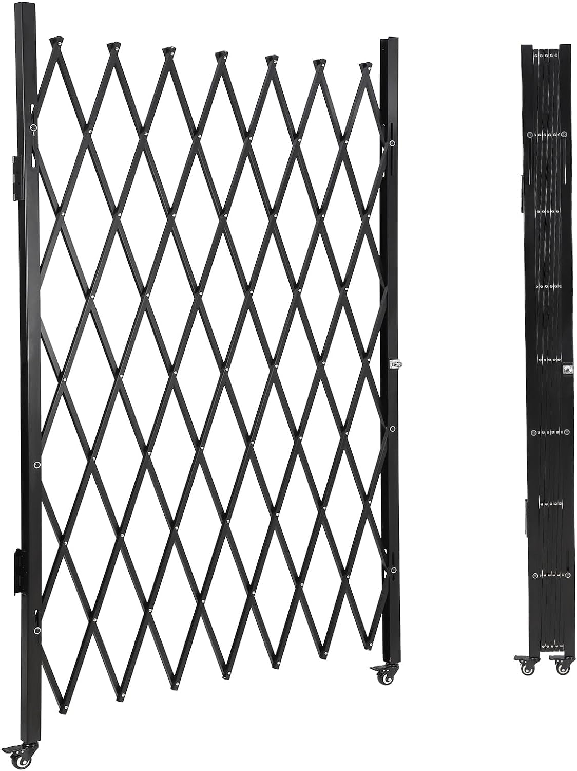 ExploreHorizon 61" H x 71" W Single Folding Security Gate, Portable Expandable Fence Gate with Casters, Flexible Steel Accordion Security Gate Barricade Gate for Backyard Garden