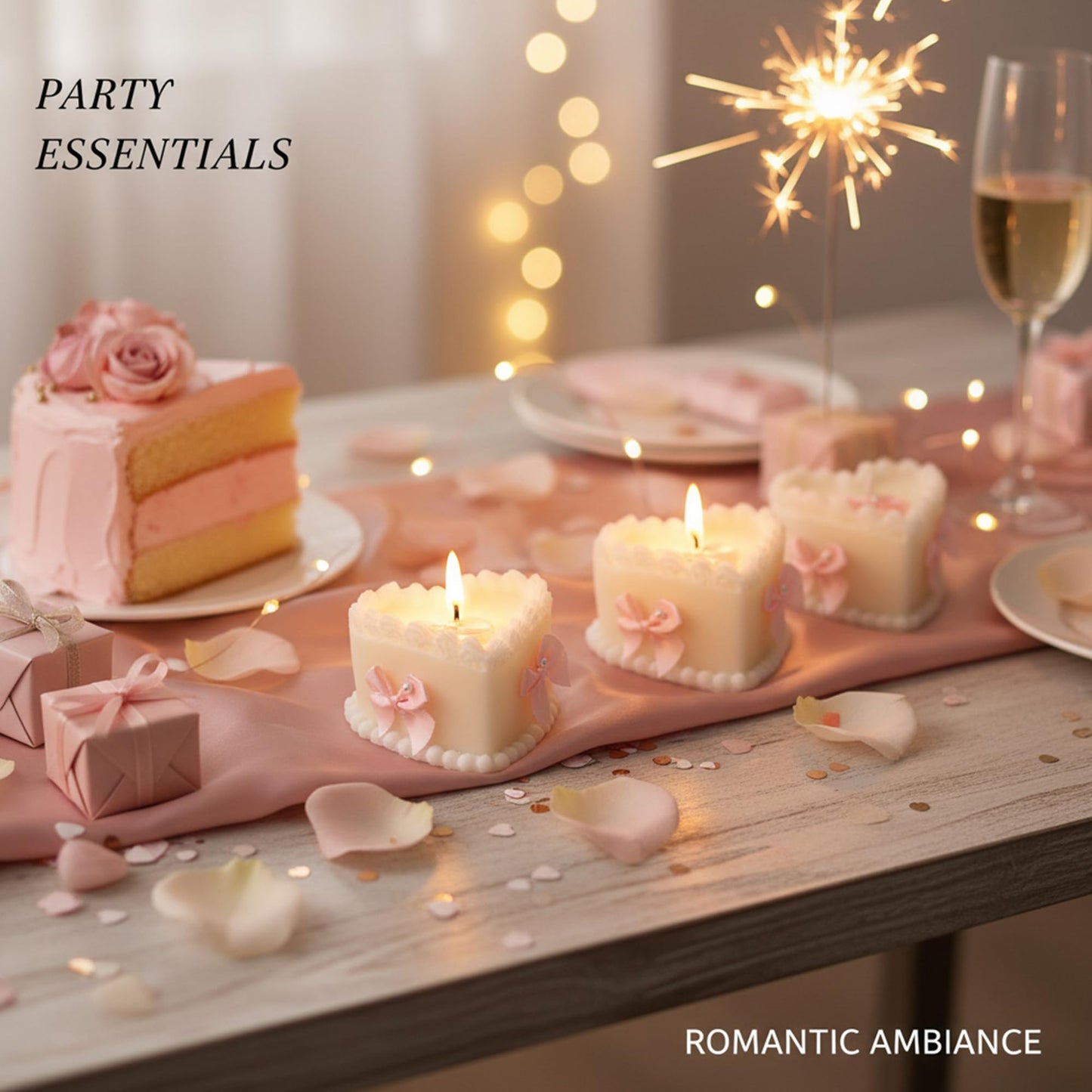 SRCVYLT 2 Pcs Bow Heart Scented Candle Set Rose Fragrance Soy Wax Scented Candle with Fixed Bow Decor for Valentine's Day Party Bedroom Room Table