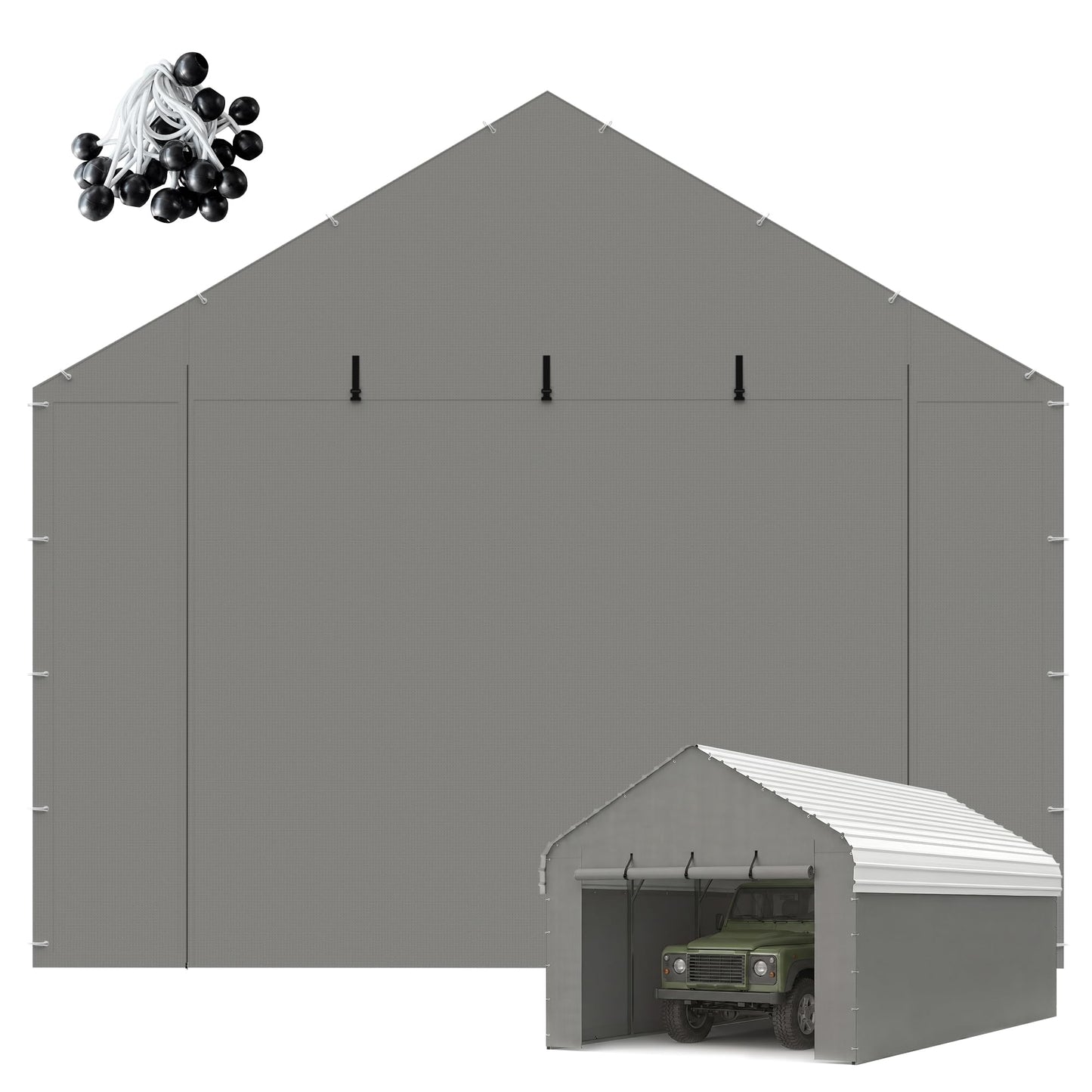 ELUZENE Metal Carport Zipper Door Heavy Duty for 12x20 Metal Carport, Waterproof & UV Protected, Easy Assembly with Ball Bungees, Grey (Door Panel Only, 1 Pack)