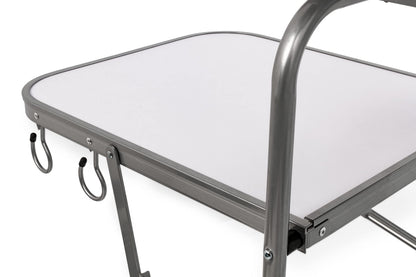Camco Olympian Deluxe Portable Grill Table - Provides Plenty of Room for Grilling Gear While Camping - Folding Grilling Table Collapses for Compact Storage - Supports Up to 100lb (57293)