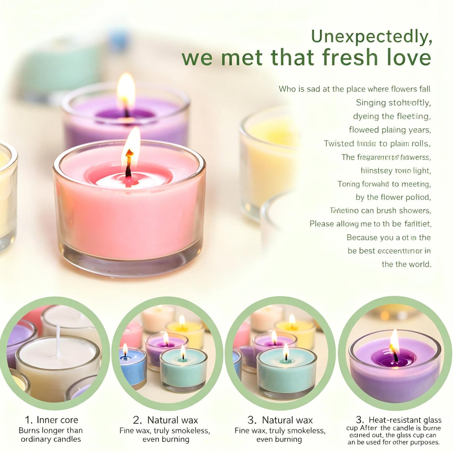 7–8 Hour Long-Burning Scented Tea Lights (6-Pack) — Assorted Scented Candles in Glass Cups | Smokeless & Aromatic — Ideal for Home, Weddings, Parties, and Gifting (White)