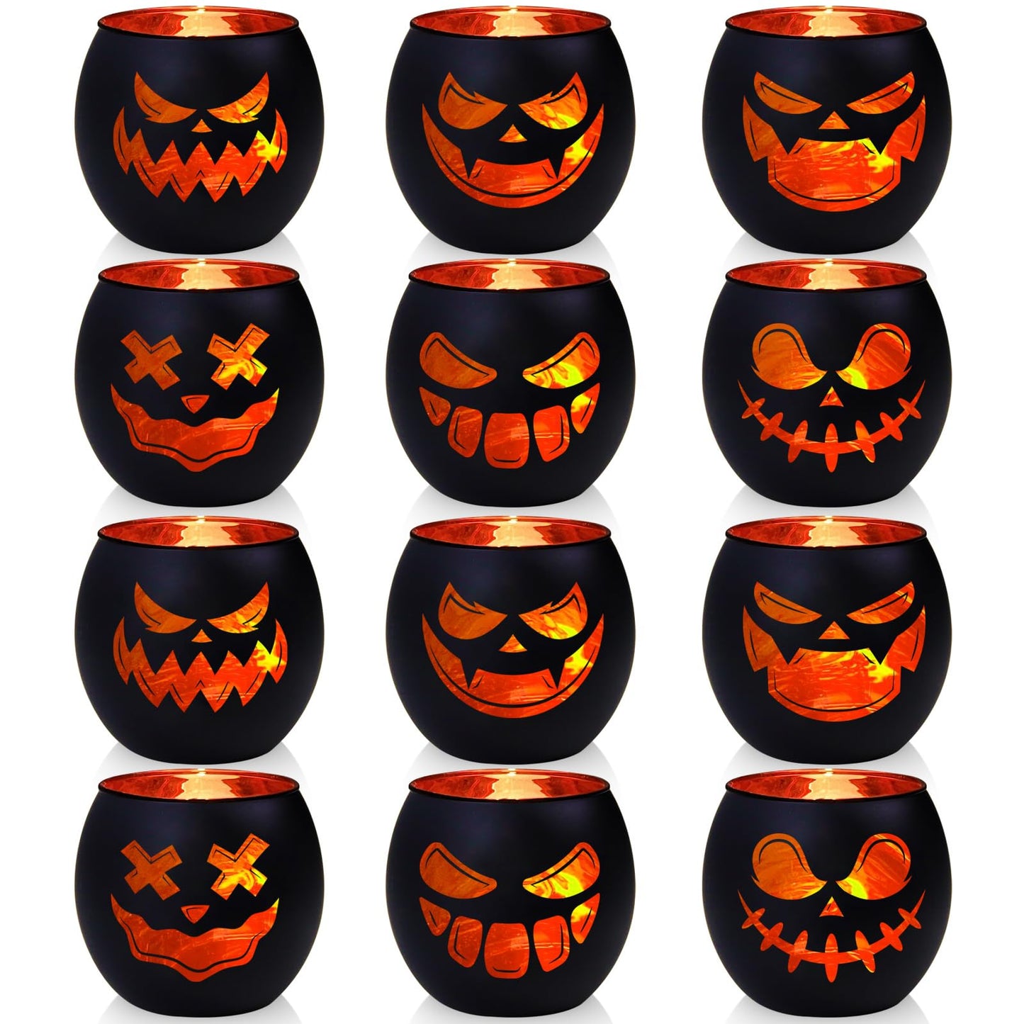 Black Halloween Table Centerpieces Candle Holders 12 PCS, Jack O Lantern Tealight Votive Candle Holders, Indoor Halloween Decorations for Mantel Coffe Table Decor