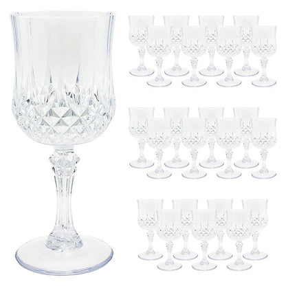Veiuwa 24 PCS Plastic Wine Glasses Clear,Reusable Plastic Wine Glasses,White Goblet Glass,Durable and Sturdy Cups Can Be Ssed for Various Parties Such as Weddings!