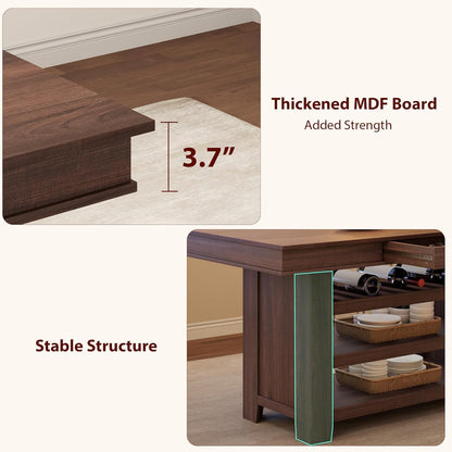 GarveeHome Tall Bar Height Dining Table for Kitchen & Bar, Seats 4-6, Heavy Duty Wood Counter Table with Thick Large Top, Deepened Wine Rack, 2 Drawers & 3 Shelves, for Kitchen, Bar, Rustic Brown