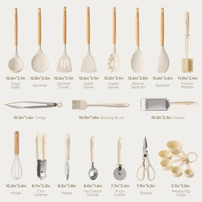 CAROTE 22-Piece Silicone Cooking Utensils Set - Heat Resistant Up to 446°F | Includes Spatula, Turner, Whisk & Tongs