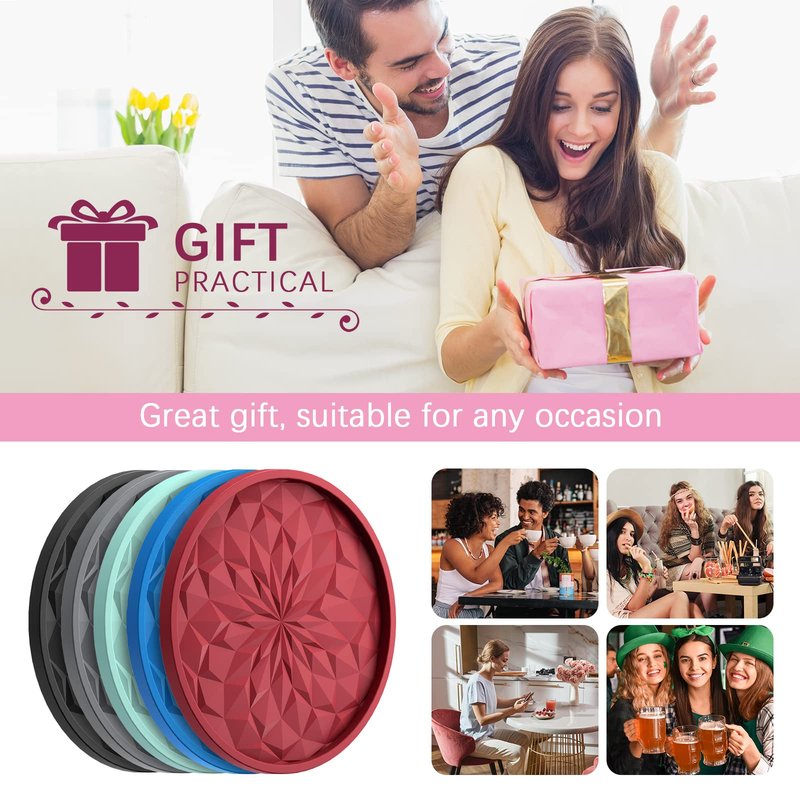 ME.FAN Silicone Coasters with Holder,[6 Pack] Drinking Coasters - Cup Mat for Hot or Cold Drinks, Thickened, Non-Slip, Non-stick,Deep Tray Navy Blue