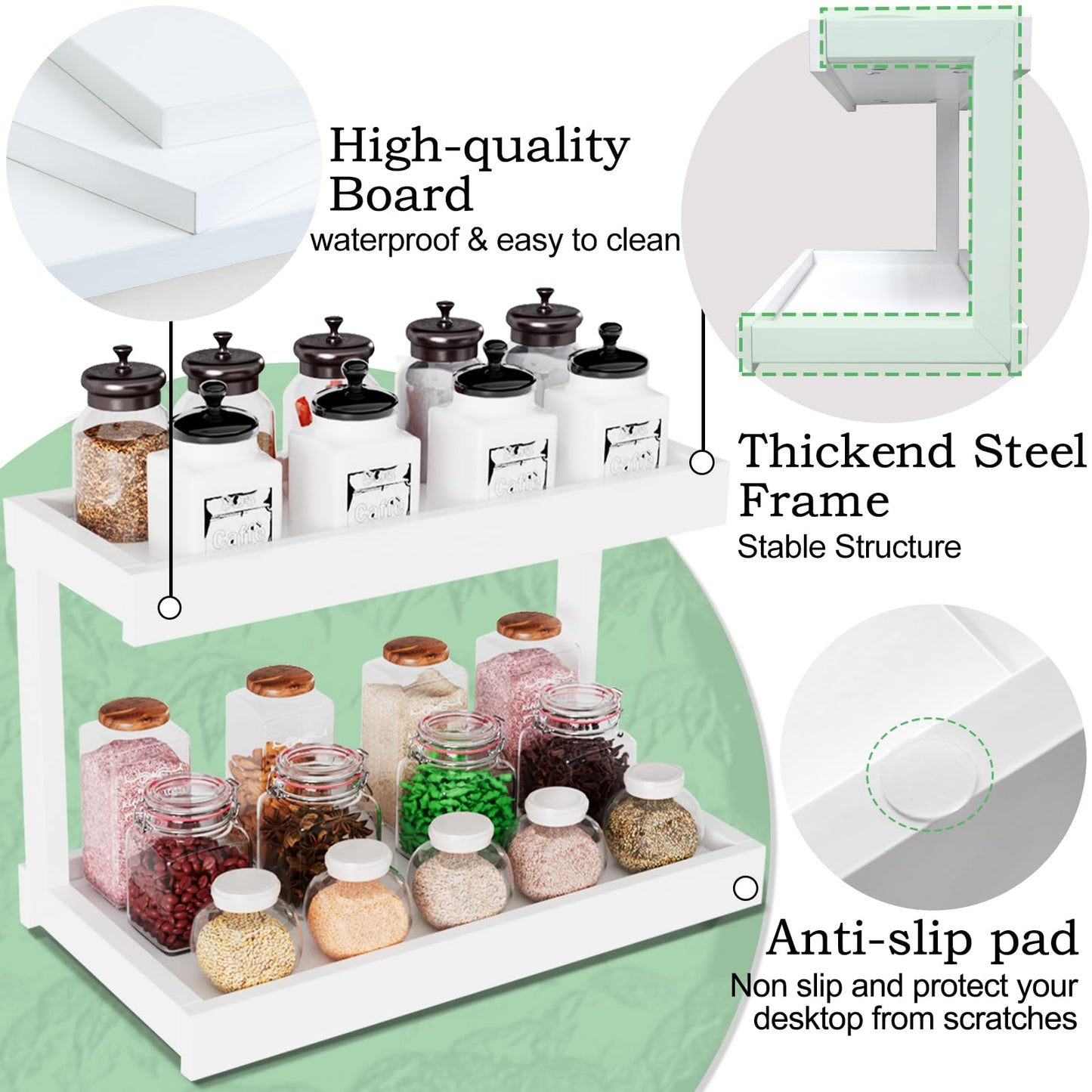 MARTY 2 Tier Spice Rack Organizer for Countertop, 15.8''L Coffee Station/Bathroom Organizer Countertop, Counter Shelf Desktop Storage Organizer for Kitchen, Bedroom, Office (Black)