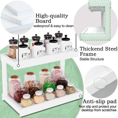 MARTY 2 Tier Spice Rack Organizer for Countertop, 15.8''L Coffee Station/Bathroom Organizer Countertop, Counter Shelf Desktop Storage Organizer for Kitchen, Bedroom, Office (Black)