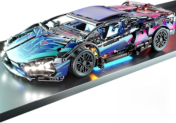 Sport Car Building Block Sets for AdultsTechnical Race Car with LED Lights Collectible 1:14 MOC Model Engineering Toys Gifts for Boys Boyfriends Men Teens Age 8+ 8-12 8-1412 13 14