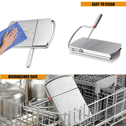 EVER FOUND Stainless Steel Cheese Slicers for Block Cheese Heavy Duty-Multipurpose Cheese Cutter Board with Sharp Knife, Precision Scale and Anti Slip Rubber Pads for cutting Block Cheese & Much More
