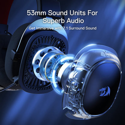 Redragon H510 PRO 3-Mode RGB Gaming Headset - 7.1 Surround Sound - 53MM Audio Drivers in Memory Foam Ear Pads w/Durable Fabric Cover- Multi Platforms Headphone - USB Powered for PC/PS4/NS