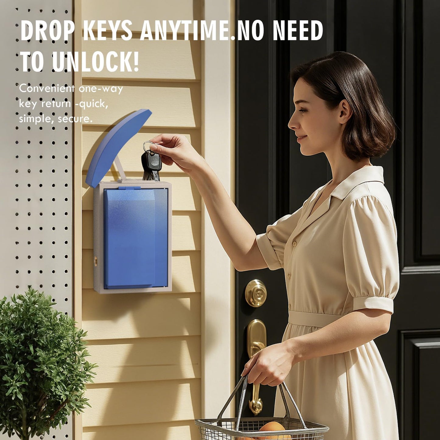 Key Lock Box Wall Mount with Key Drop Slot, Smart Digital Lockbox, OTP/APP Bluetooth/Wi-Fi/Fixed Code/Key Unlock, Key Safe Security Storage for House Outside, Realty Business, Apartment, Store