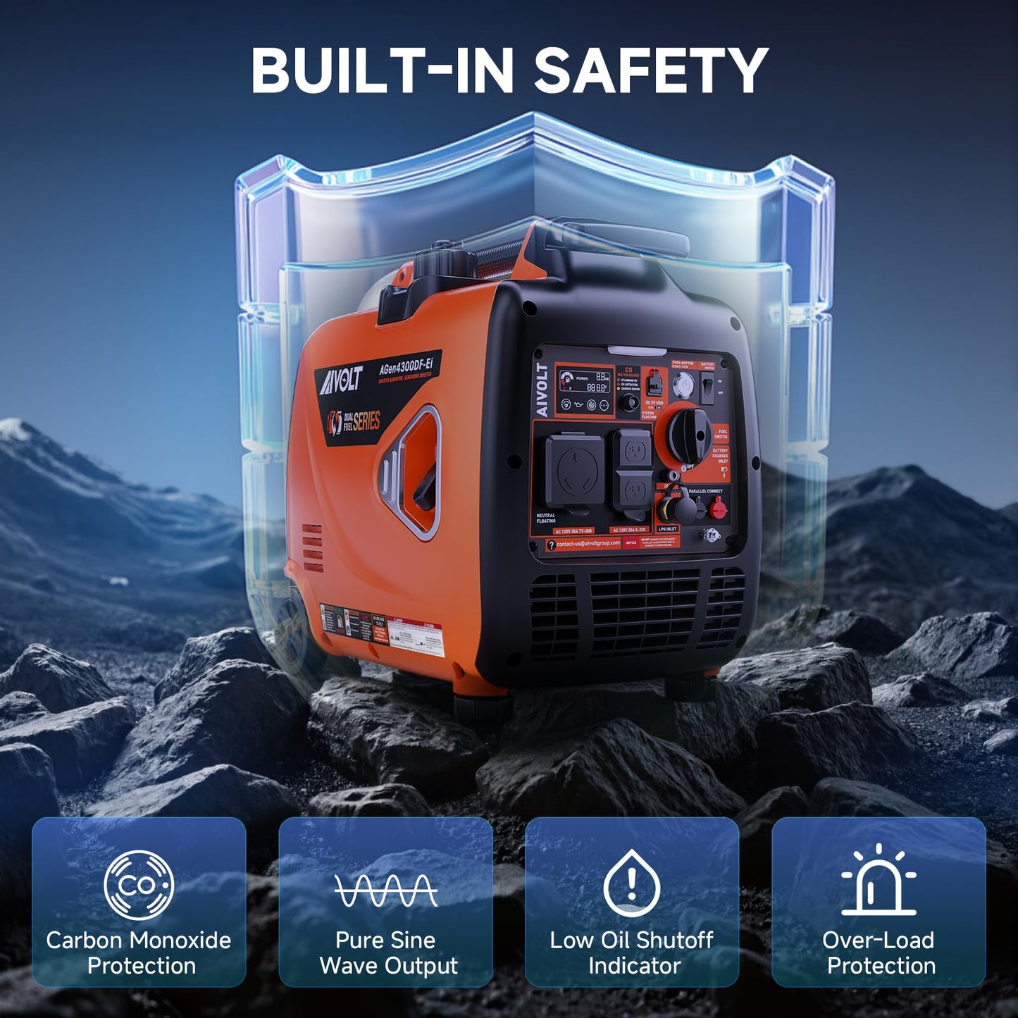 Dual Fuel Inverter Generator 4300W with Wheel Kit, Portable Generator 3-Way Remote/Electric/Recoil Start, Auto-Switch, Ultra-Quiet for RV Camping & Home Backup
